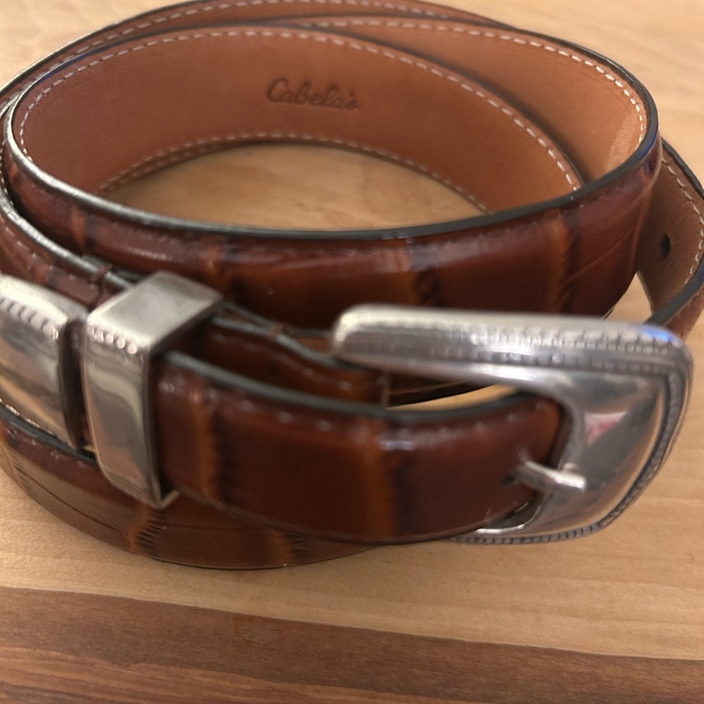 Men’s Cabela's Brown Croco Belt with Silver Plated Buckle